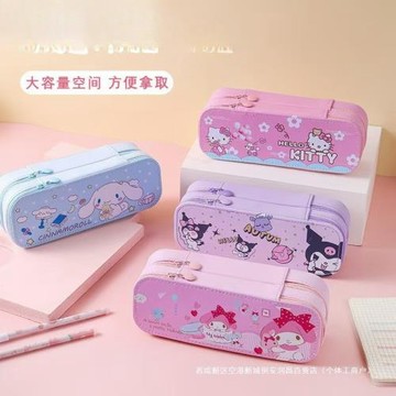 新款三麗歐雙層筆盒高顏值大容量小學生高級耐臟簡約文具卡通筆袋
