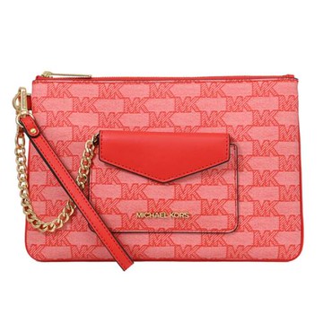 MICHAEL KORS ITEM 印花LOGO附掛式零錢包手提萬用包.紅邊