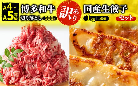 訳あり 切落とし 餃子 セット ラー麦使用 生餃子 1kg＆博多和牛 A4～A5 切落とし 500g 配送不可 離島