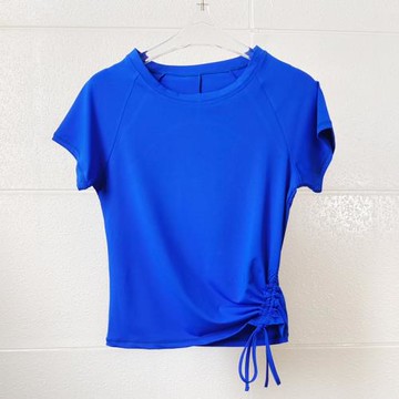 2022年夏藍色瑜伽服短袖上衣女薄款速干透氣顯瘦專業健身運動t恤