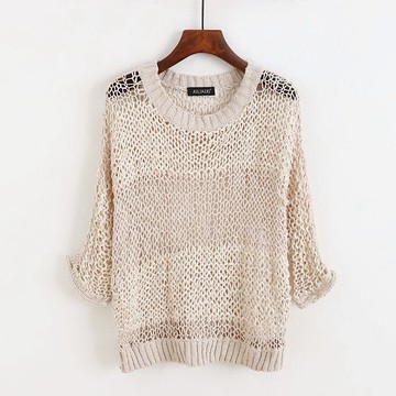 漸變色套頭針織衫鏤空罩衫時尚百搭秋裝新款上衣毛衣J/9-2