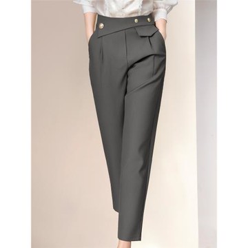 神褲絕了~歐美風高腰顯瘦煙管褲女設計感修身灰色氣質直筒哈倫褲