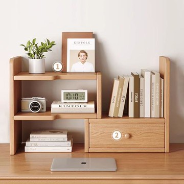 全實木桌上書架 伸縮分層置物架 辦公室書桌收納改造神器 小型書櫃