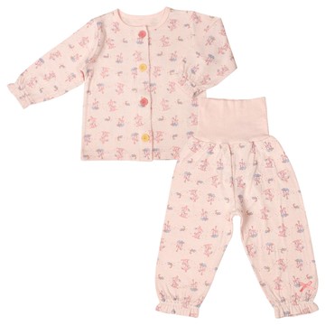 akachan honpo - 長袖前開式家居服-穿衣練習 旋轉木馬-粉紅色