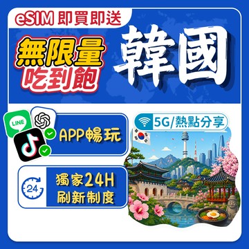 【飛網科技】韓國eSIM 韓國網卡長天數網卡 無限流量 24H邮箱自動發貨 免插卡 長天數支持充值 首爾網卡 釜山 濟州