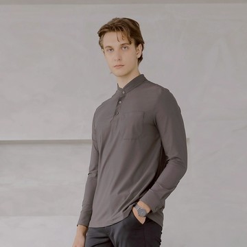 立領純色半開襟襯衫 #F90041