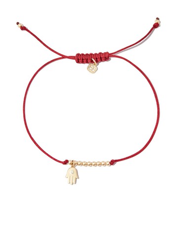 Sydney Evan - 14kt yellow gold Hamsa Hand diamond cord bracelet - women - 14kt Yellow Gold/Diamond/Silk - One Size