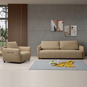 Boden-布洛爾卡其色乳膠皮革沙發組合-二件組(1人+3人)
