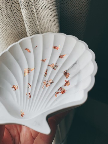 La Don - 大理石紋金箔貝殼手作石膏飾品盤置物盤 可當擴香盤