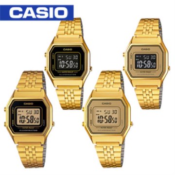 【CASIO 卡西歐】日系-復古風 金色潮流 電子錶 不鏽鋼錶帶 鬧鈴碼錶 (LA680WGA) 共四色