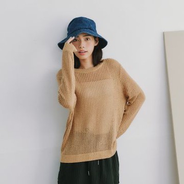 【Dailo】簡約鏤空洞洞針織上衣 藍 白 駝(魅力商品)