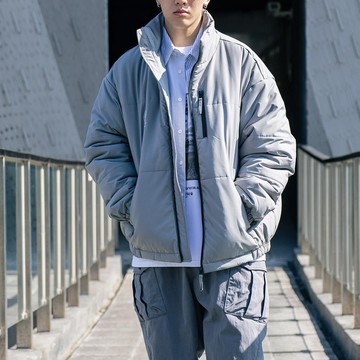 江戶勝 男款 立領鋪棉防寒外套 (銀灰色)