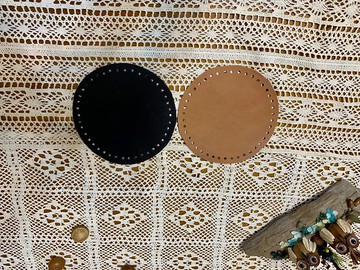 手工DIY帶孔真皮革包底+塑膠板。A款=圓底42孔。直徑16公分/深中