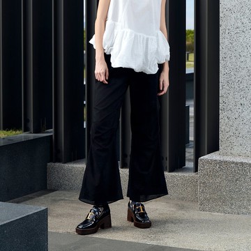 無意膝抓褶小喇叭長褲