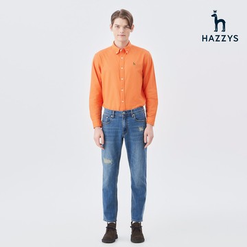 【HAZZYS】男款橘色簡約風格長袖素色襯衫 YZTKA202