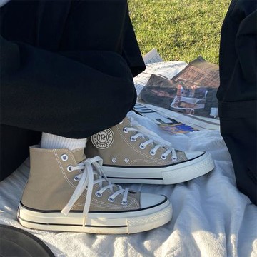 奶茶色帆布鞋女ulzzang百搭鞋子女2025春秋季新款復古板鞋女ins潮