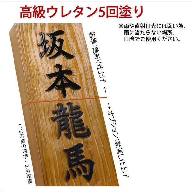 表札 一位 (イチイ) 木製 浮き彫り ひょうさつ 楷行書体 風水 開運