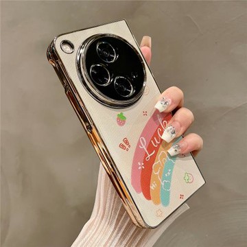 熱瓜適用OPPOFindN5手機殼折疊屏保護套電鍍條紋luck彩虹金邊新款氣質findn3/n2高檔折疊殼奢華新款潮全包套