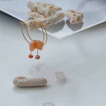 天然石黃銅圈圈耳環-炙熱/可客製