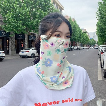 快速出貨2024夏季女韓版新款防曬面罩掛耳式護頸透氣遮陽防紫外線面紗全臉面巾