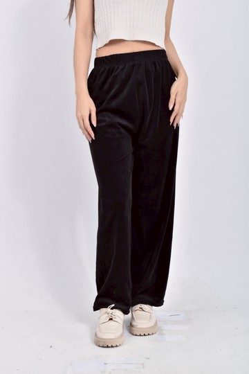 (M) 高腰質感鬆緊腰黑色長褲