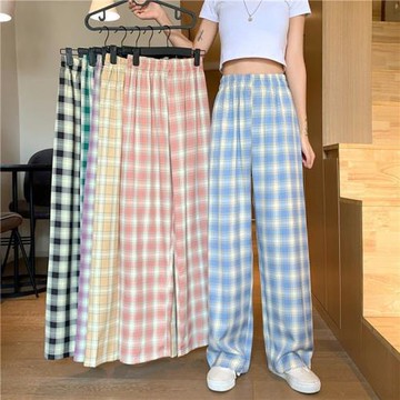 High waisted plaid draped wide leg pants高腰格子垂感闊腿褲女