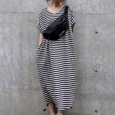 ワンピース レディース 40代 マキシワンピース 春夏 半袖ワンピース おしゃれ ボーダー柄ワンピ Vネック ゆったり オシャレお出かけ 韓国風 カジュアル 着痩せ 通販 Lineポイント最大get Lineショッピング