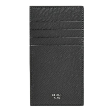 CELINE 品牌燙銀LOGO荔枝紋隨身卡片/票據夾.炭灰