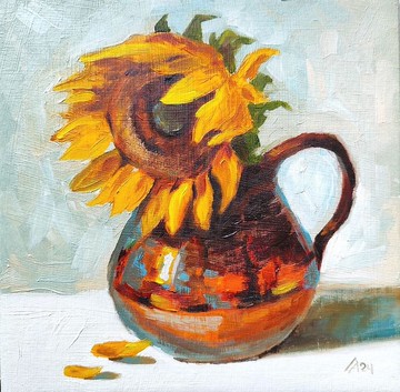 向日葵畫原創油畫靜物 20 x 20 厘米