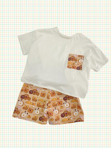 【台灣製手創】夏季棉T短褲套裝_餅乾款
