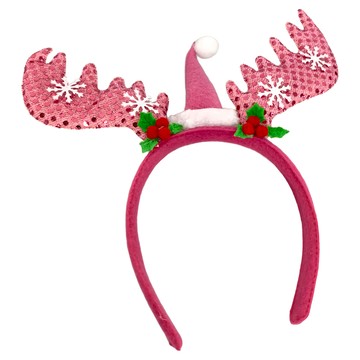 摩達客 耶誕派對亮片大鹿角髮箍  粉紅色  1個