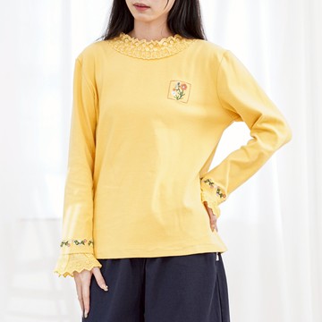 蕾絲領磨毛T恤上衣506078