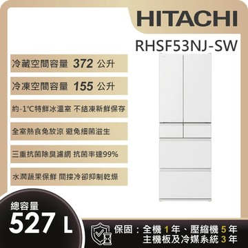 登錄送+加碼雙重送★【HITACHI 日立】527L一級能效日製變頻六門冰箱 (RHSF53NJ-SW)