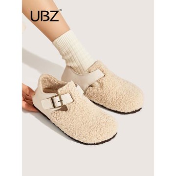 UBZ 加絨勃肯鞋女士2026年冬季新款外穿一腳蹬復古毛毛鞋休閑棉鞋