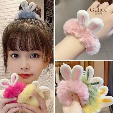 Gulicc 日系 ins 兔耳 毛絨絨 髮圈 3入(飾品 髮飾 頭飾 髮帶 髮箍 生日禮物 主題穿搭 約會 雙11 聖誕節)
