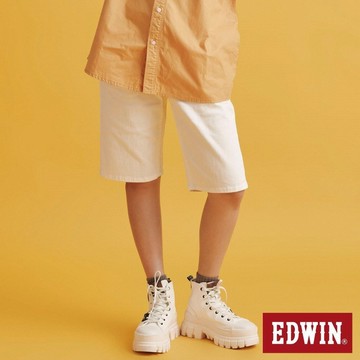 EDWIN 男裝 加大碼 EDGE 對稱袋花丹寧短褲 (白色)
