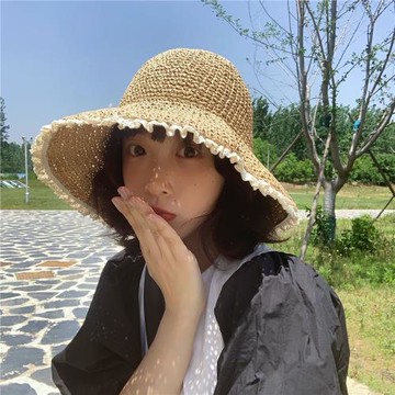 姚叔叔/戴上就是小仙女~南法風清新蕾絲花邊草帽大檐遮陽帽子女
