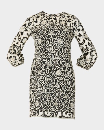 Holland 3/4-Sleeve Floral Lace Mini Dress