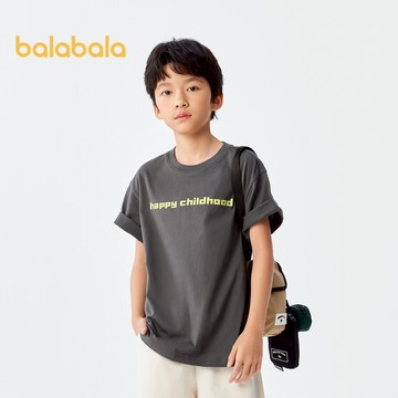 Balabala兒童短袖t恤男女孩2024夏季新款兒童服裝親子字母寶寶打底衫