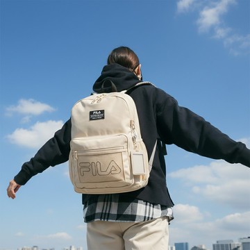 FILA 網布LOGO休閒後背包(附識別證套)-米白 BPA-3004-IV