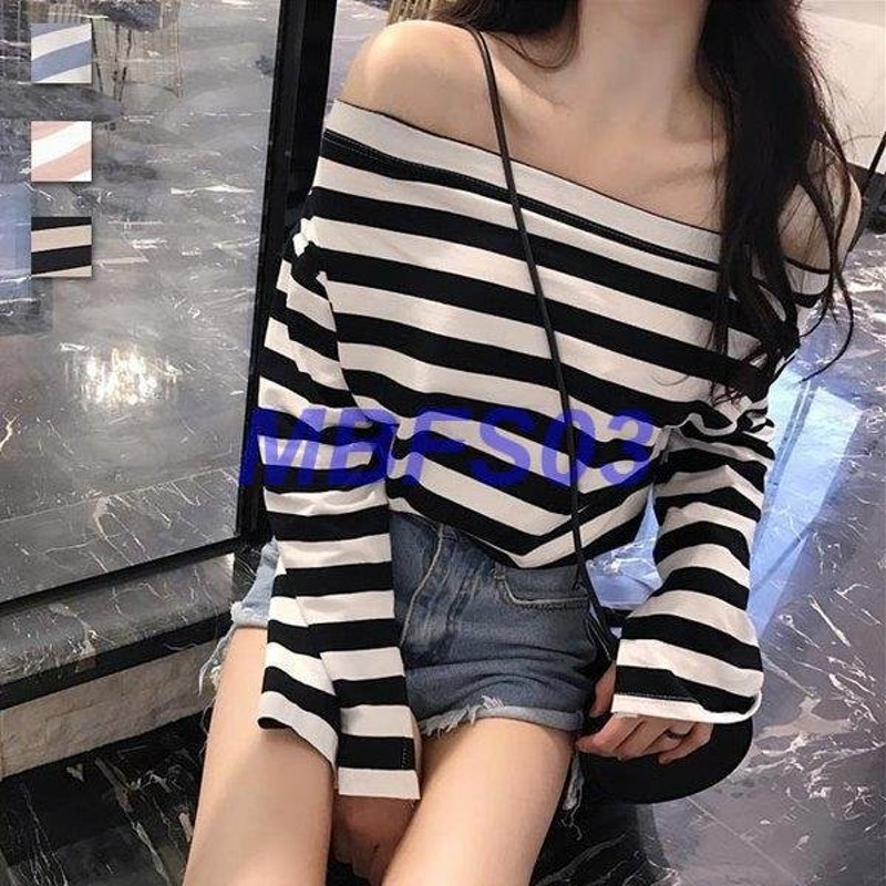 肩出しtシャツ 長袖tシャツ レディース Tシャツ オープンショルダー ボーダー柄tシャツ 長袖 カットソー 縞柄 肩出し トップス 通販 Lineポイント最大0 5 Get Lineショッピング