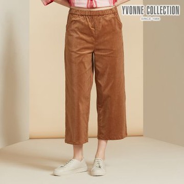 YVONNE 以旺傢飾 彈性條紋絨九分褲-可可棕(M/L)