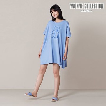 YVONNE 以旺傢飾 DINOTAENG｜QUOKKA & BOBO 網印大T上衣-海島藍