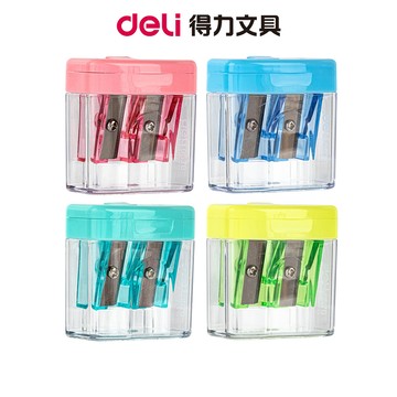 【Deli得力】雙孔削鉛筆器/混色出貨/0576｜學生文具 素描繪圖 手動削尖 書桌用品 美術課用 雙孔設計 木桿筆適用