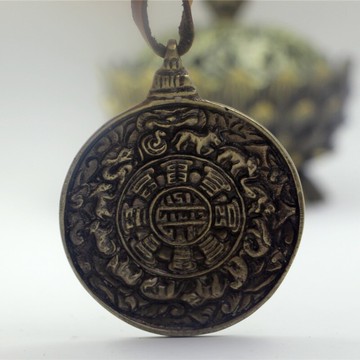 尼泊爾手工純銅十二生肖吊墜牌腰牌男女九宮八卦牌大昭寺辟邪