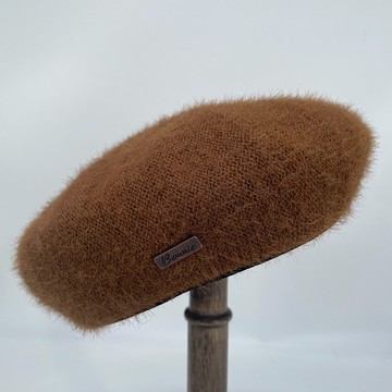 輕柔貂毛貝蕾帽-煙燻棕