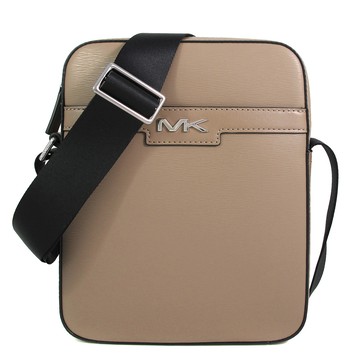 MICHAEL KORS COOPER 銀字MK暮灰色水波紋直立式飛行斜背包