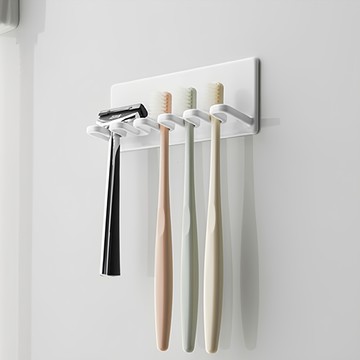 MootagongLivingMarket 免打孔壁掛牙刷架 五位  1個  白色