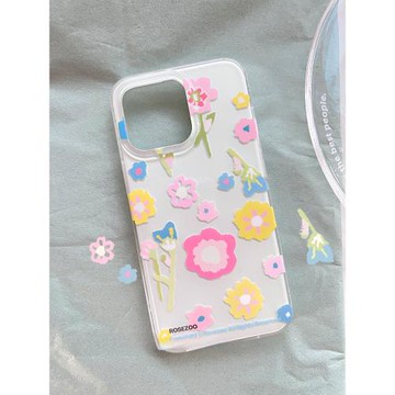 玫瑰動物園新款小清新碎花藍可愛全包適用于蘋果17promax/16pro/15亮面imd雙層工藝防摔高級保護套女款