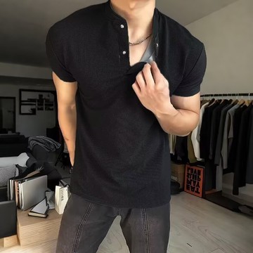 M-3XL 美式 亨利領 短袖男 夏季 透氣 正肩 polo衫 男士 高級感 健身運動t恤  短袖男 男t（XH55）